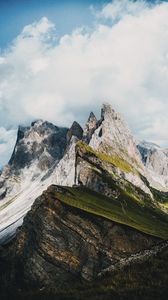 Preview wallpaper mountains, rocks, slope, grass, clouds