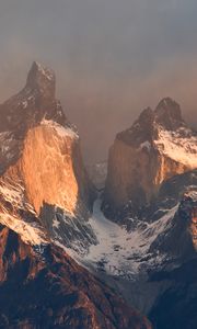 Preview wallpaper mountains, rocks, snow, fog, nature