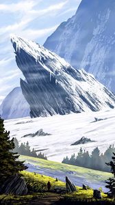 Preview wallpaper mountains, rocks, snow, landscape, travel, art