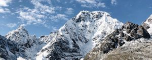 Preview wallpaper mountains, rocks, snow, snowy, lake, reflection