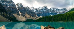 Preview wallpaper mountains, rocks, snow, snowy, logs