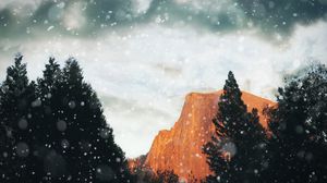 Preview wallpaper mountains, rocks, snow, trees, sky