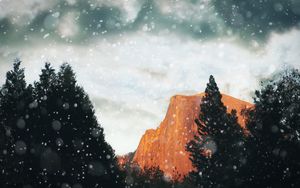 Preview wallpaper mountains, rocks, snow, trees, sky