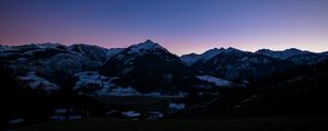 Preview wallpaper mountains, rocks, snow, snowy, sky, sunset