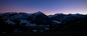 Preview wallpaper mountains, rocks, snow, snowy, sky, sunset