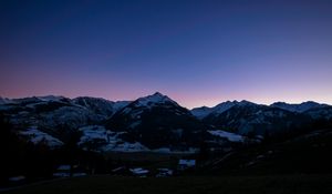 Preview wallpaper mountains, rocks, snow, snowy, sky, sunset