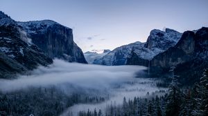 Preview wallpaper mountains, rocks, snow, snowy, trees