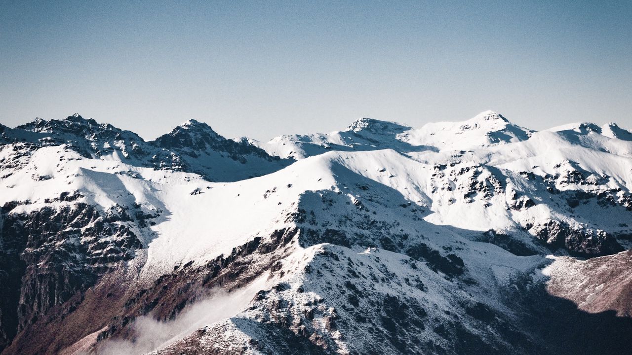 Wallpaper mountains, rocks, snow, snowy, fog