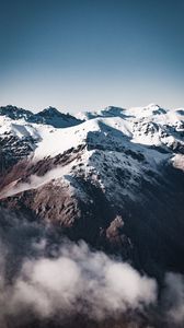 Preview wallpaper mountains, rocks, snow, snowy, fog