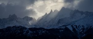 Preview wallpaper mountains, rocks, snow, snowy, clouds
