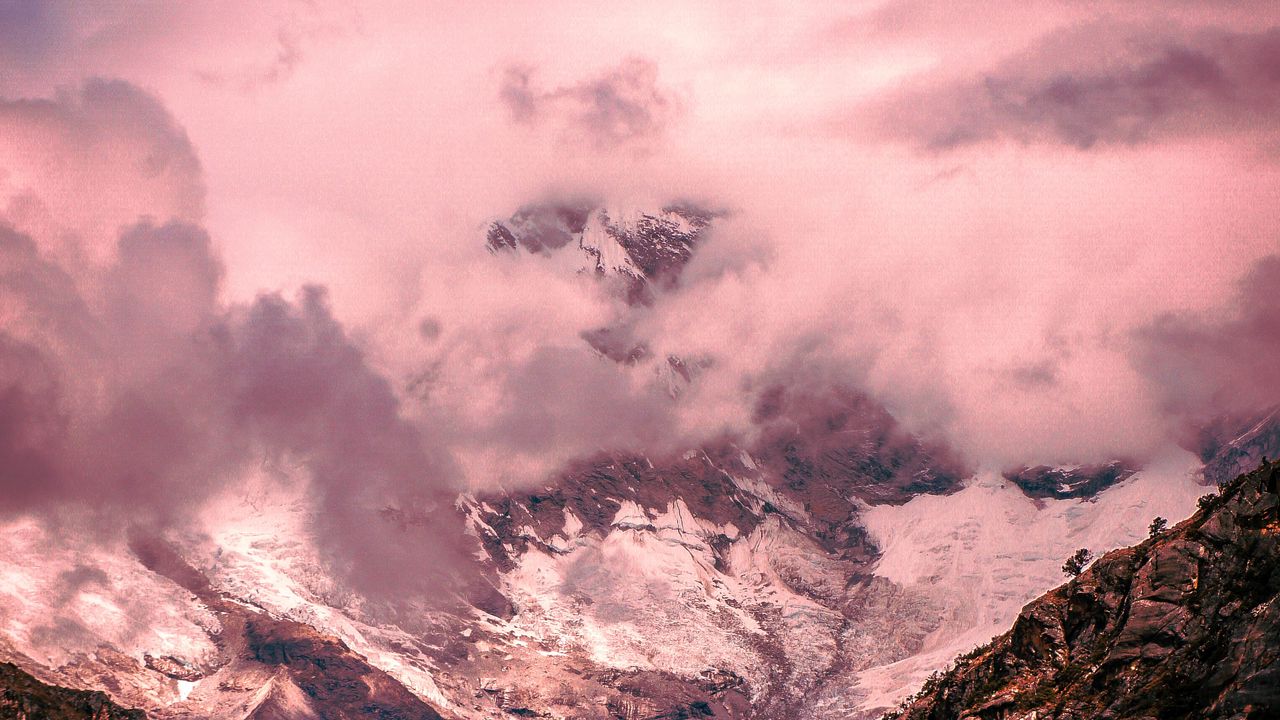 Wallpaper mountains, rocks, snow, clouds, grass