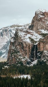 Preview wallpaper mountains, rocks, snow, trees, landscape, winter