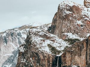 Preview wallpaper mountains, rocks, snow, trees, landscape, winter