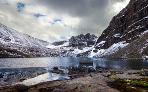 Preview wallpaper mountains, rocks, snow, lake, nature