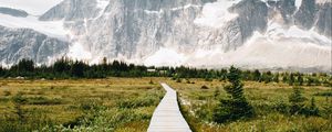 Preview wallpaper mountains, rocks, snowy, path, clouds