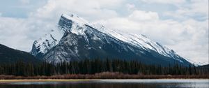 Preview wallpaper mountains, rocks, snowy, trees, reflection