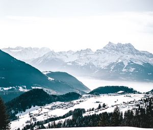 Preview wallpaper mountains, rocks, snowy, snow, winter