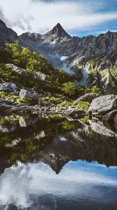 Preview wallpaper mountains, rocks, stones, lake, reflection
