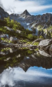 Preview wallpaper mountains, rocks, stones, lake, reflection