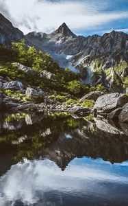 Preview wallpaper mountains, rocks, stones, lake, reflection