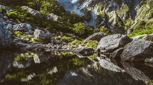 Preview wallpaper mountains, rocks, stones, lake, reflection