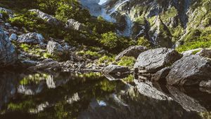 Preview wallpaper mountains, rocks, stones, lake, reflection