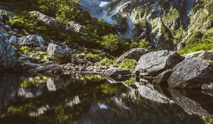 Preview wallpaper mountains, rocks, stones, lake, reflection