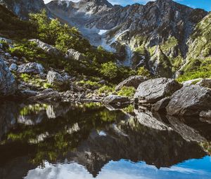 Preview wallpaper mountains, rocks, stones, lake, reflection