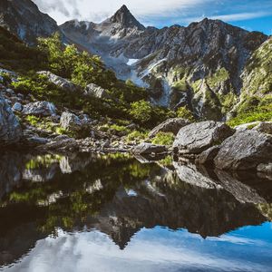 Preview wallpaper mountains, rocks, stones, lake, reflection