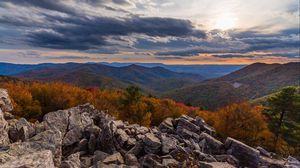 Preview wallpaper mountains, rocks, stones, sunset, landscape, nature