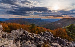 Preview wallpaper mountains, rocks, stones, sunset, landscape, nature