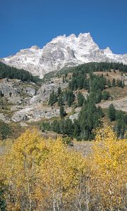 Preview wallpaper mountains, rocks, stones, trees, autumn, lifting