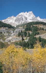 Preview wallpaper mountains, rocks, stones, trees, autumn, lifting