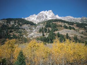 Preview wallpaper mountains, rocks, stones, trees, autumn, lifting