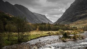 Preview wallpaper mountains, rocks, stream, trees