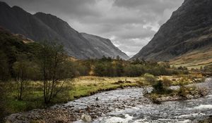 Preview wallpaper mountains, rocks, stream, trees