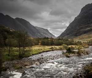 Preview wallpaper mountains, rocks, stream, trees