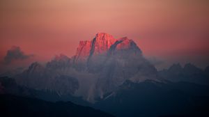 Preview wallpaper mountains, rocks, sunset, sky, fog