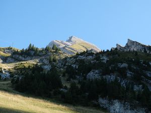 Preview wallpaper mountains, rocks, trees, nature, shadows, sky