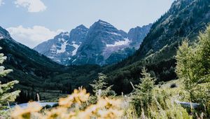 Preview wallpaper mountains, rocks, trees, vegetation, landscape