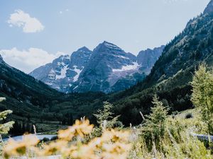 Preview wallpaper mountains, rocks, trees, vegetation, landscape