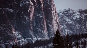 Preview wallpaper mountains, rocks, trees, snowy, landscape