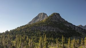 Preview wallpaper mountains, rocks, trees, spruce, sky