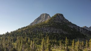 Preview wallpaper mountains, rocks, trees, spruce, sky