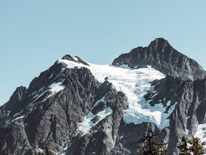 Preview wallpaper mountains, rocks, trees, spruce, forest, sky