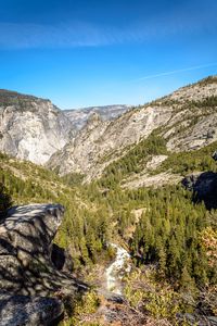 Preview wallpaper mountains, rocks, trees, cliff, river