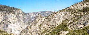 Preview wallpaper mountains, rocks, trees, cliff, river