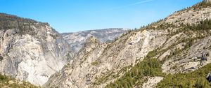 Preview wallpaper mountains, rocks, trees, cliff, river