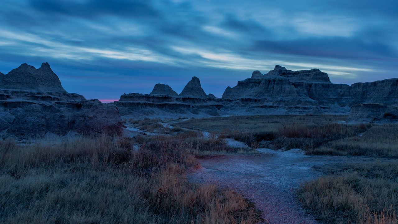 Wallpaper mountains, rocks, valley, dusk, landscape