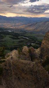 Preview wallpaper mountains, rocks, valley, trees, river, nature